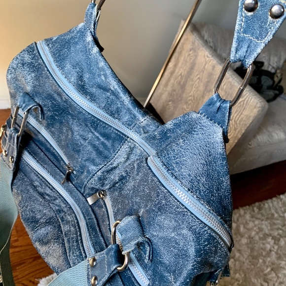 Distressed look bag; Moroccan leather; artisan - Picture 2 of 7